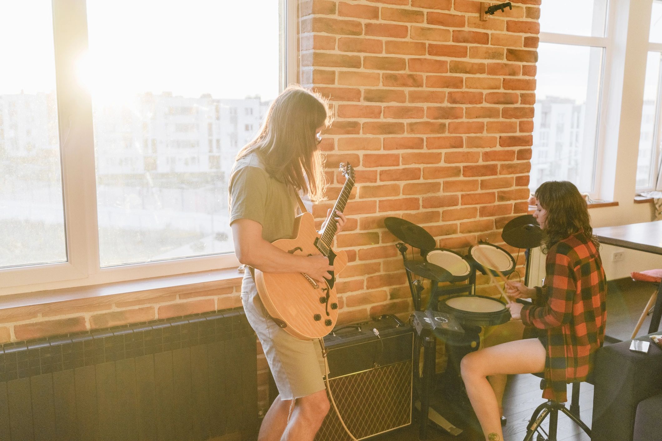 Students practicing music together