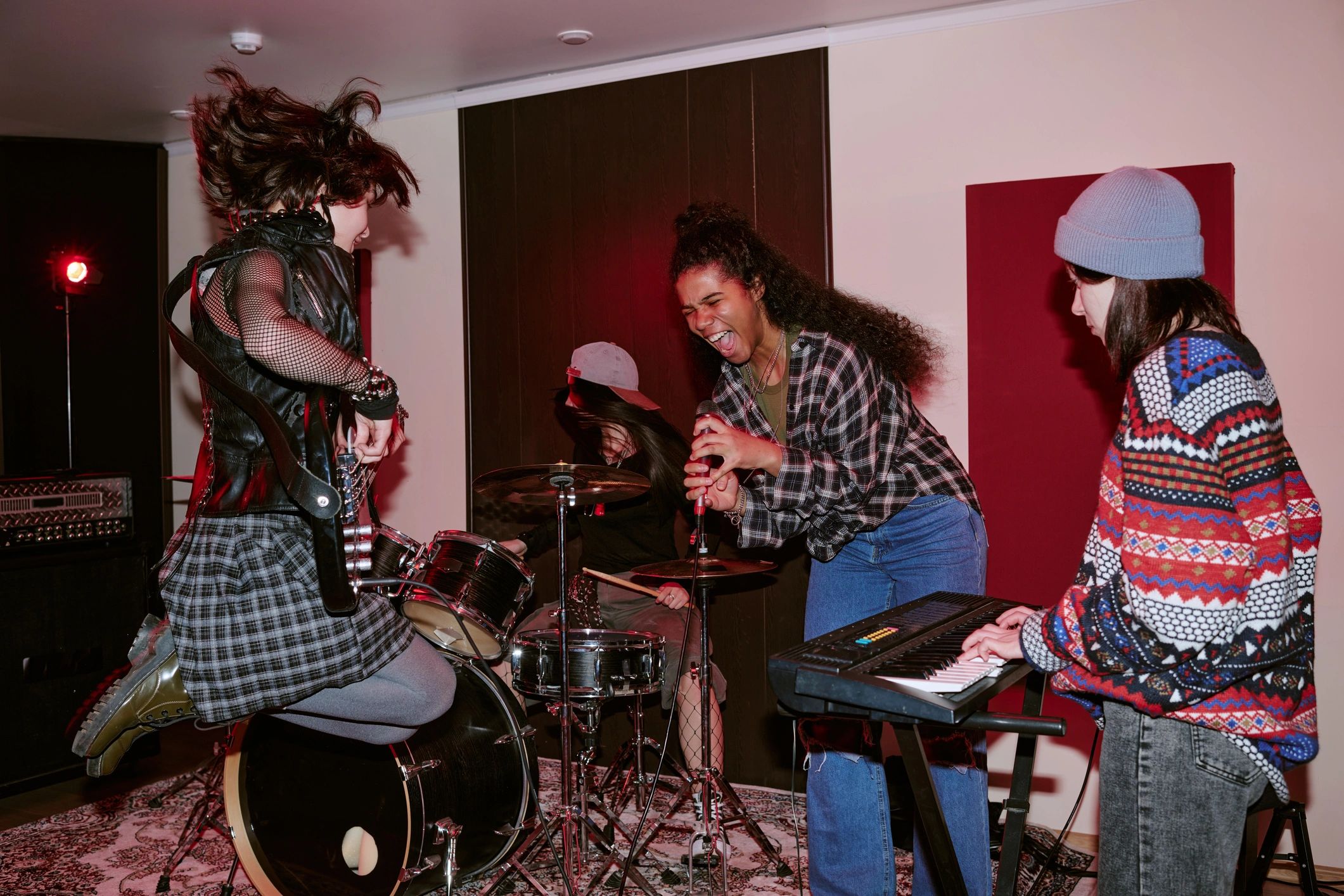 Teen musicians performing together
